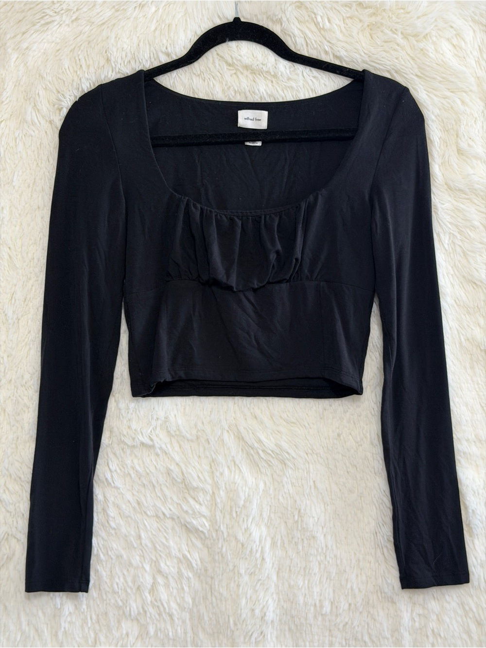 Wilfred Free Aritzia Womens Orbit Crop Top M Black Balletcore Basic Minimalist